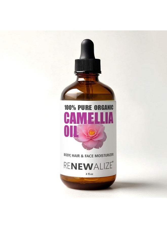 Organic Camellia Seed Oil Skin Moisturizer Unrefined Cold Pressed 100 Percent Pure Large 4 Fl Oz Bottle Moisturizing Oil For Hair Face Skin And Body