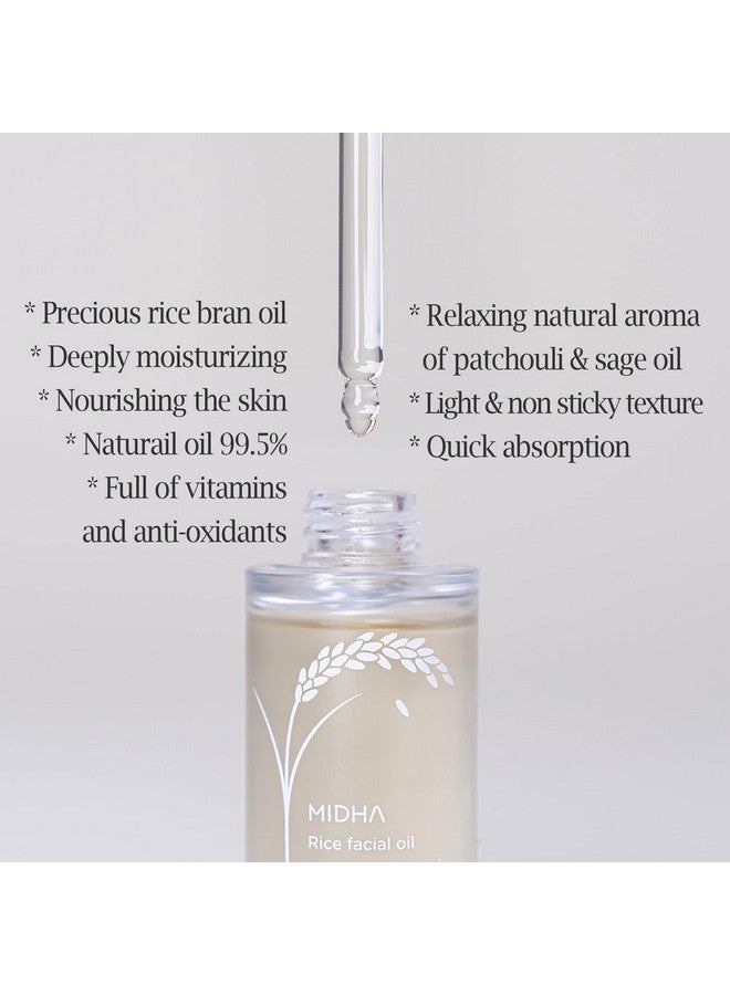 Rice Facial Oil 30Ml For Skin Moisturizing Deep Intense And Immediate Hydration And Quick Absorption With Non Greasy Light Oil Like As Rice Bran Oil