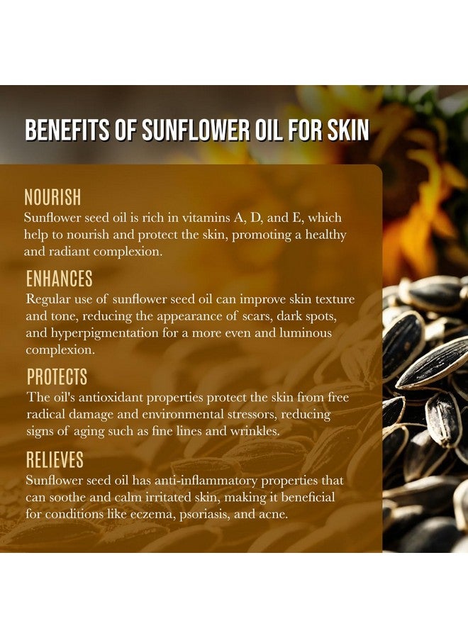 Sunflower Seed Face Moisturizing Oil 4 Oz Size High Linoleic Best For Acne Prone Oily Skin And Face