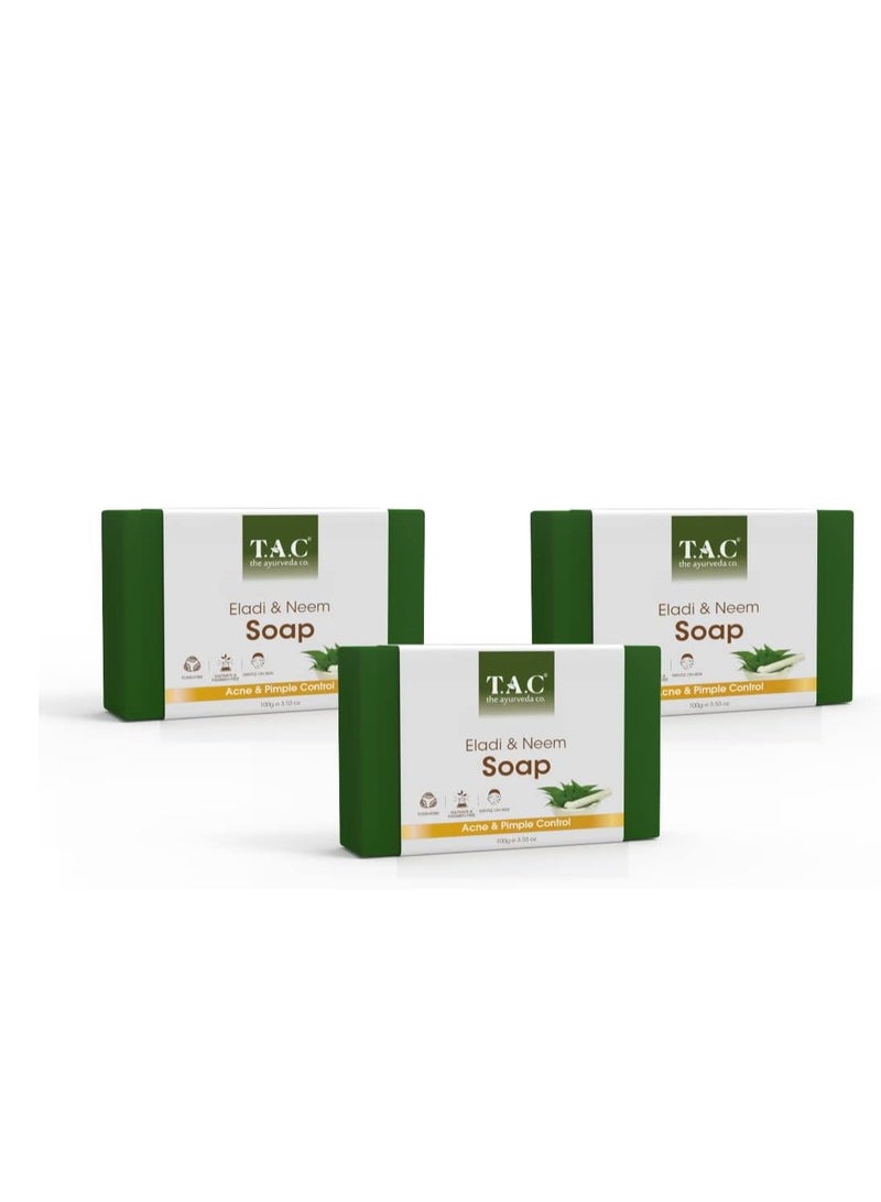 Eladi and Neem Soap for Purified Skin with Essential Oils for Acne & Pimple Control, For Women & Men, All Skin Types, 100gm (Pack of 3)