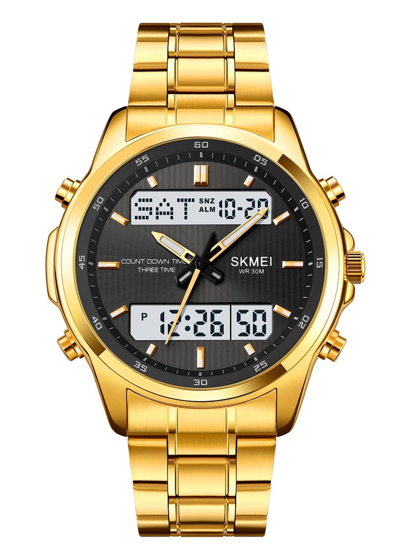 Men's Analog & Digital Gold Stainless Steel Band Wristwatch - 2049