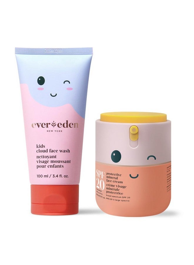 Kids Happy Morning Duo Clean & Vegan Skin Care For Kids Bundle Kids Skin Care Cloud Face Wash + Spf 20 Mineral Face Cream Nontoxic Noncomedogenic Fun Easytouse Skincare For Kids