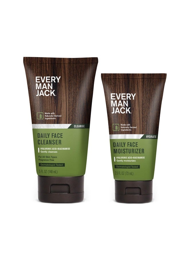 Daily Face Wash & Lotion Set Deeply Cleanse Moisturize And Revive Dry Tired Skin With Hyaluronic Acid Niacinamide And Aloe Vera 2Pack