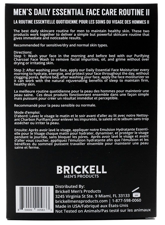 Brickell Men'S Daily Essential Face Care Routine Ii Purifying Charcoal Face Wash And Daily Essential Face Moisturizer Natural And Organic Men'S Skin Care Gift Set Scented