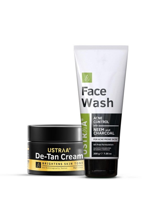 Face Wash Acne Control With Neem & Charcoal 200G Oil Control Prevents Acne & Detan Face Cream For Men 50G For Effective Tan Removal & Even Skin Tone Without Bleach