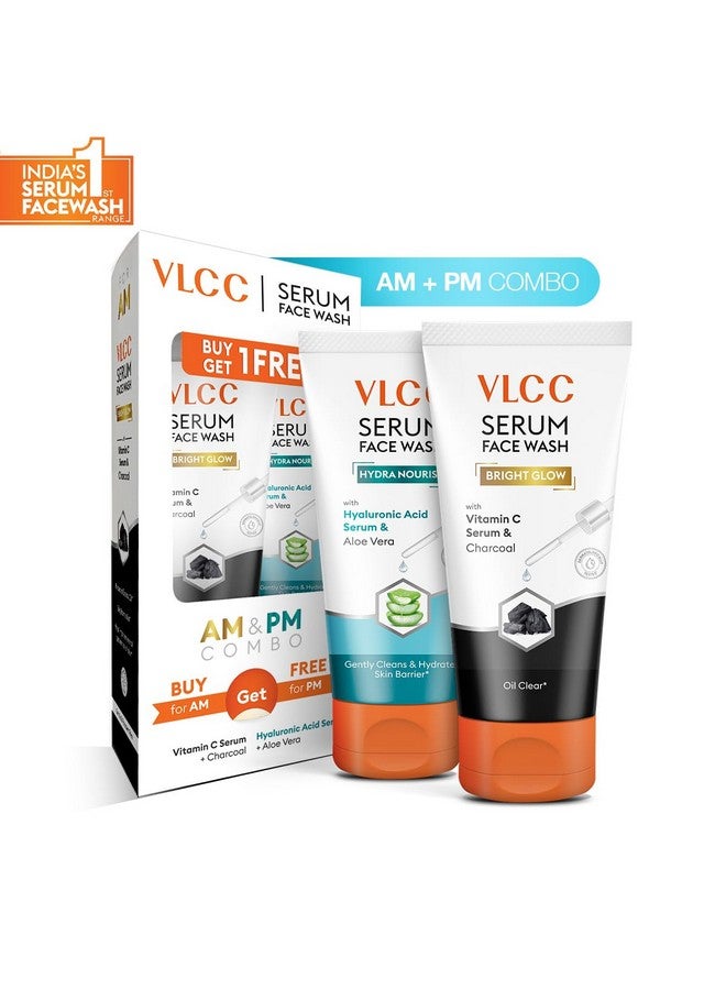 Vitamin C & Charcoal Serum Facewash 150 Ml For Oil Control & Brightening For Am With Free Hyaluronic Acid & Aloe Vera Serum Facewash 150 Ml To Strengthen Skin Barrier For Pm (B1G1)