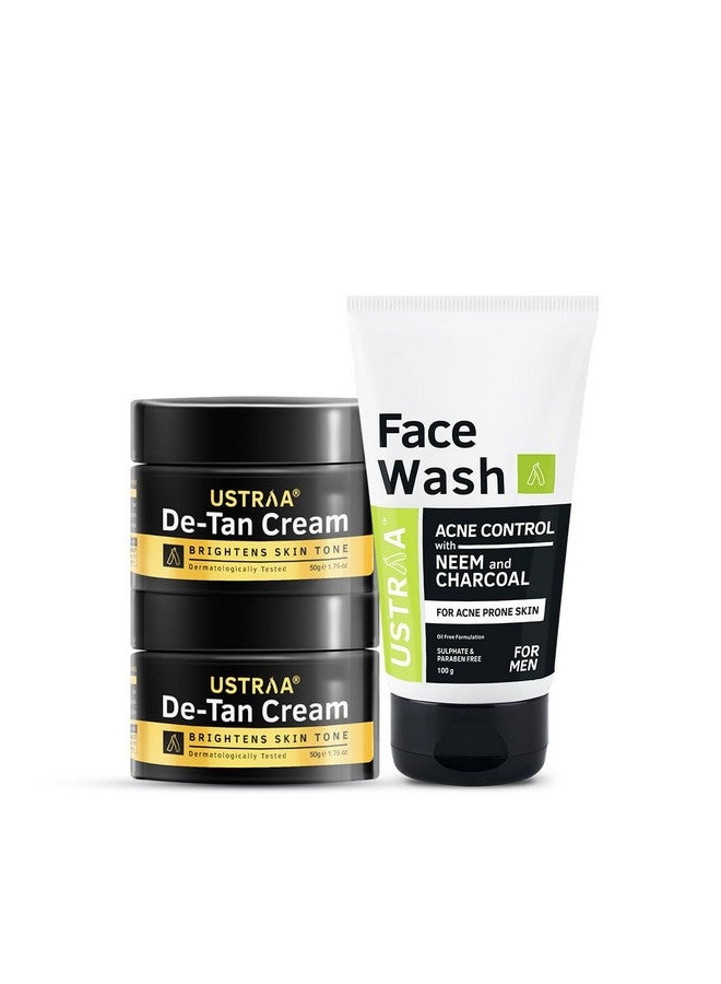 Face Wash Acne Control With Neem & Charcoal 100G Oil Control Prevents Acne & Detan Face Cream For Men 100G (Set Of 2) Even Skin Tone Effective Tan Removal Without Bleach