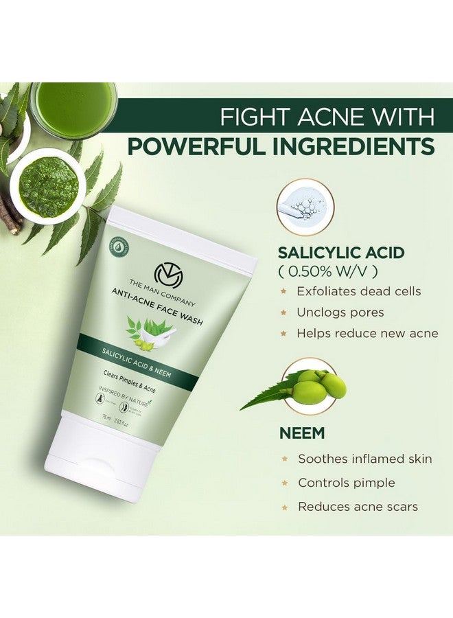Antiacne Face Wash For Men 75Ml (Pack Of 2) Clears Pimples & Acne Reduces Inflammation Unclogs Pores Toxinfree Suitable For All Skin Types