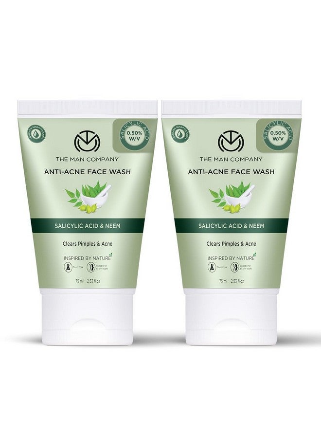 Antiacne Face Wash For Men 75Ml (Pack Of 2) Clears Pimples & Acne Reduces Inflammation Unclogs Pores Toxinfree Suitable For All Skin Types