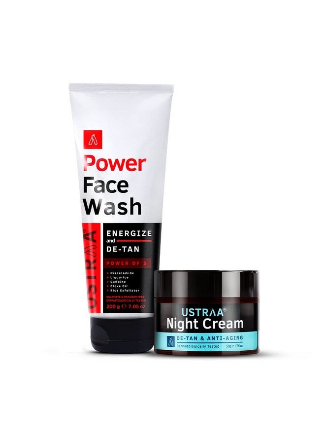 Night Cream Detan & Antiaging 50G Aids In Tan Removal With Niacinamide And Licorice Extract & Power Face Wash 200G Energize And Detan Effective Tan Removal Removes Dead Skin