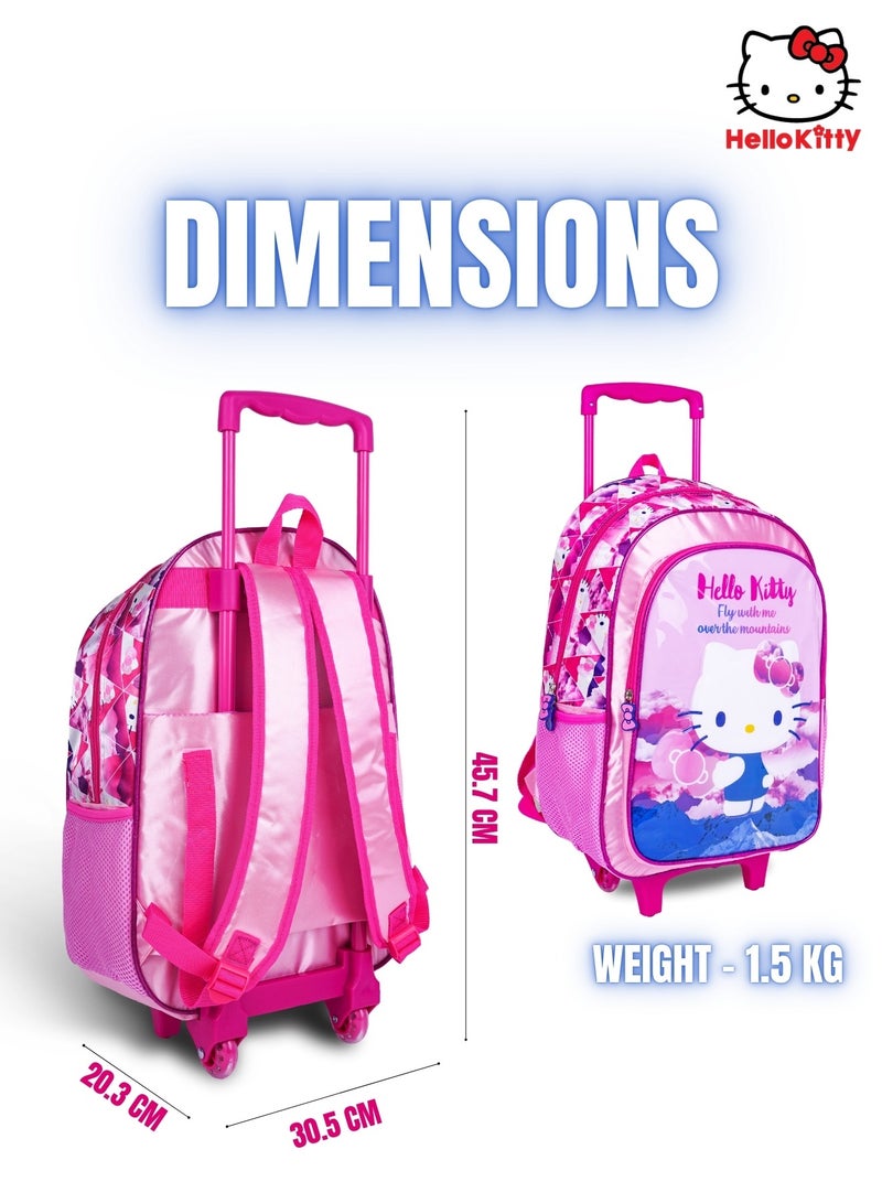 Hello Kitty 5-in-1 Trolley School Bag Set - Ergonomic Backpack, Water Bottle, Lunch Box, Insulated Bag & Pencil Case, Lightweight & Durable, for Girls 6+, Perfect for School & Travel