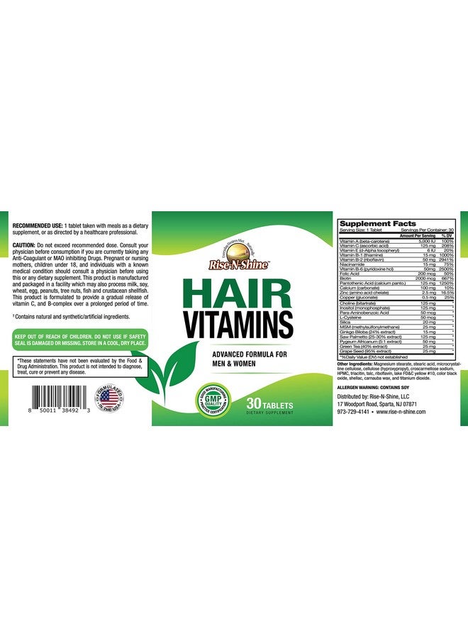 Hair Vitamins With Biotin Paba And More Hair Support 30 Count