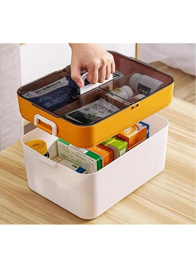 Multifunctional Medicine Chest Large Capacity First Aid Kit, Family First Aid Box Medicine Box Organizer, Plastic Medical Storage Box with Portable Handle (Style 3)