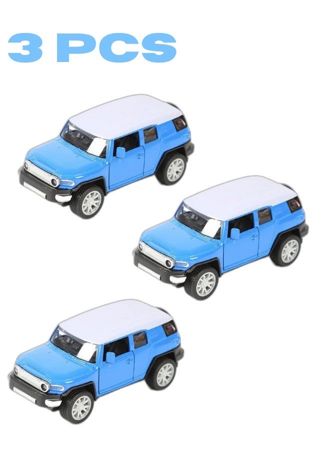3 Piece Blue Alloy Die Cast Car Set with Openable Doors and Pull Back Function Ideal Model Cars for Kids