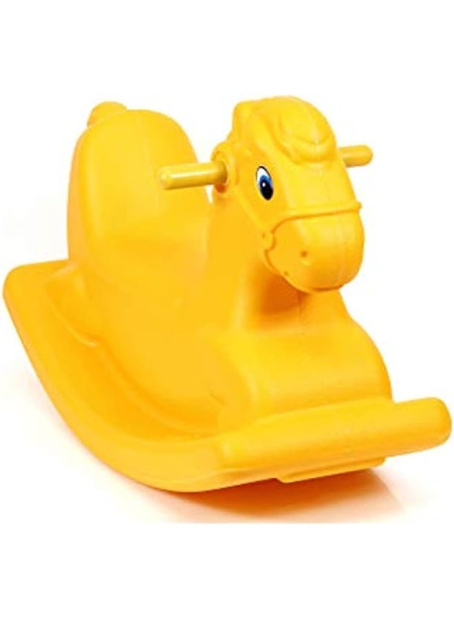 Rainbow Toys Cute Plastic Baby Rocking Horse Kids Ride on Toy Indoor Outdoor Rocking Chair Toy Children Traditional Toy for Nursery & Playroom, Birthday Gift for Boy Girl Child (Yellow)