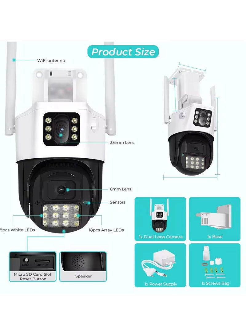 Dual Lens Outdoor Wifi Ptz Webcam Smart Home Pan Tilt 360Degree Wireless Security Ip Camera With Siren Colourful Night Vision