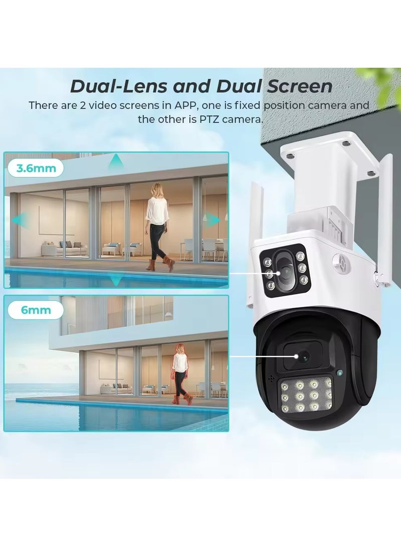 Dual Lens Outdoor Wifi Ptz Webcam Smart Home Pan Tilt 360Degree Wireless Security Ip Camera With Siren Colourful Night Vision