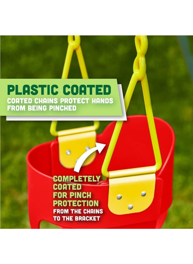 Squirrel Products Combo - High Back Full Bucket Swing (Triangle and Chain Dip) and Heavy-Duty Swing Seat with Carabiners- Red