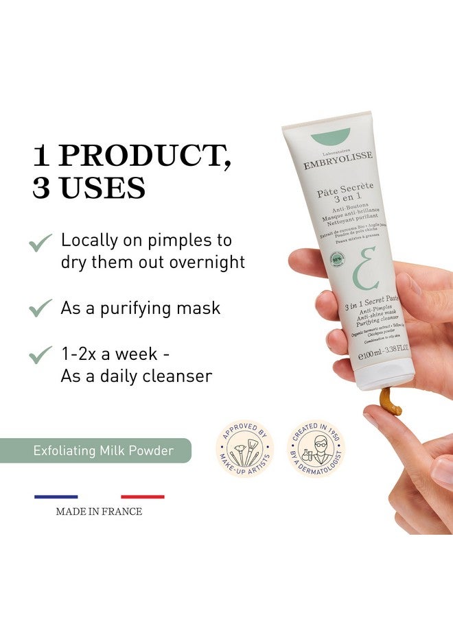 3 In 1 Antipimples & Acne Treatment Multipurpose Clay Mask To Control And Clear Breakouts For Oily To Combination Skin Paraben Free Oil Free & Noncomedogenic 3.38 Fl Oz