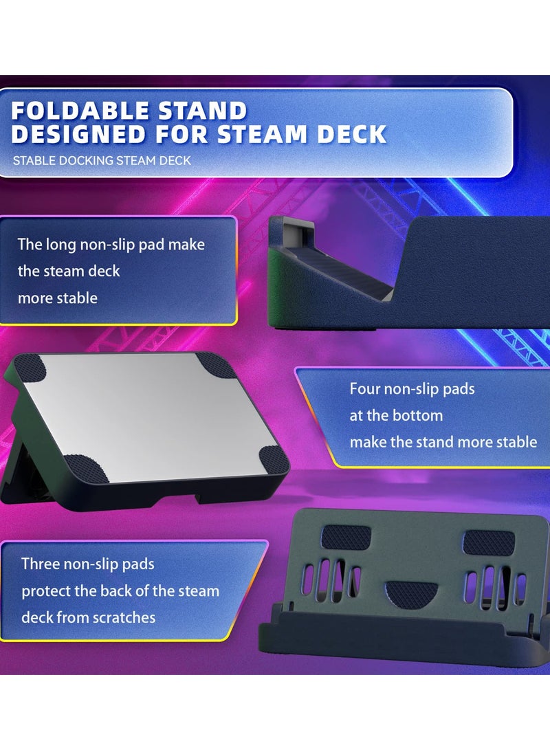 Upgraded Foldable Stand Base for Steam Deck/ROG Ally, Adjustable & Portable with Anti-slip Silicone Pad - Dock Accessories for Steam Deck/ROG Ally