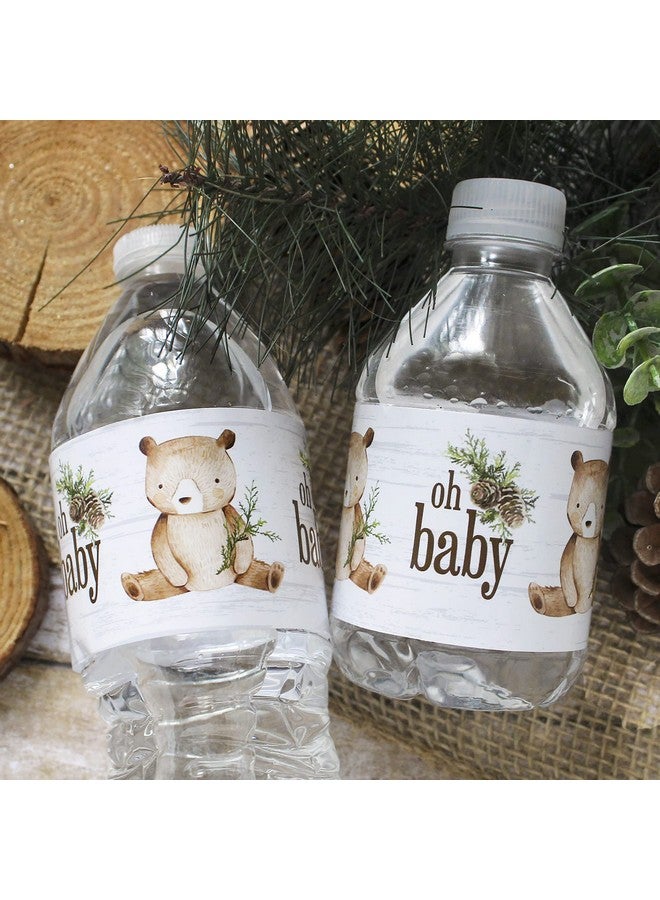 Woodland Bear Baby Shower Water Bottle Labels Brown Bear Waterproof Wrappers 24 Stickers