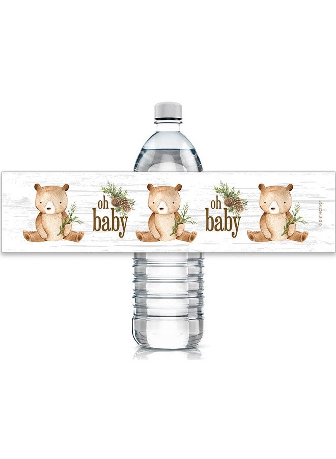 Woodland Bear Baby Shower Water Bottle Labels Brown Bear Waterproof Wrappers 24 Stickers