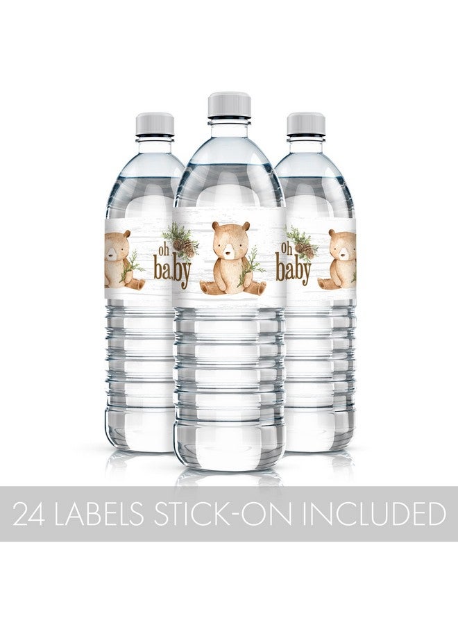 Woodland Bear Baby Shower Water Bottle Labels Brown Bear Waterproof Wrappers 24 Stickers
