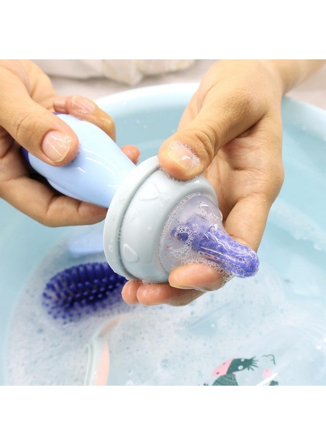 Silicone Bottle Cleaning Brush For Baby 4In1 Baby Bottles Cleaner Set Bottle/Straw/Nipple/Neck Brushes (Blue)