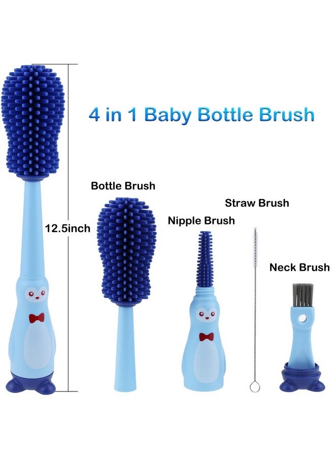 Silicone Bottle Cleaning Brush For Baby 4In1 Baby Bottles Cleaner Set Bottle/Straw/Nipple/Neck Brushes (Blue)