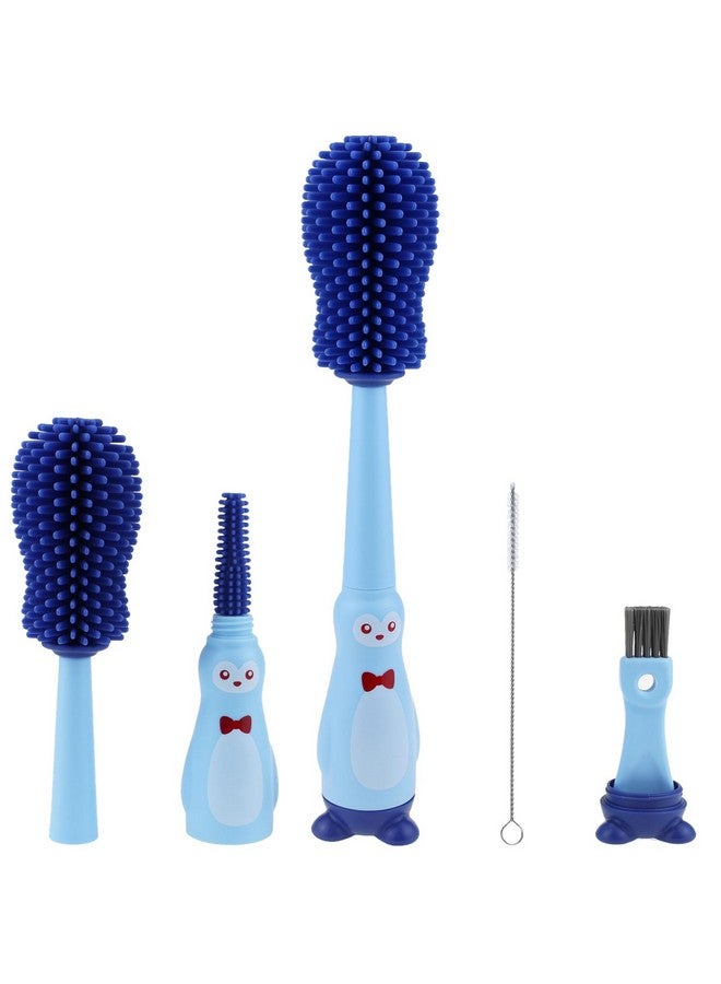 Silicone Bottle Cleaning Brush For Baby 4In1 Baby Bottles Cleaner Set Bottle/Straw/Nipple/Neck Brushes (Blue)