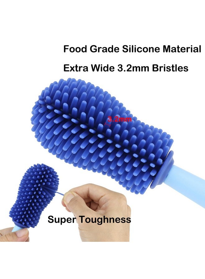 Silicone Bottle Cleaning Brush For Baby 4In1 Baby Bottles Cleaner Set Bottle/Straw/Nipple/Neck Brushes (Blue)