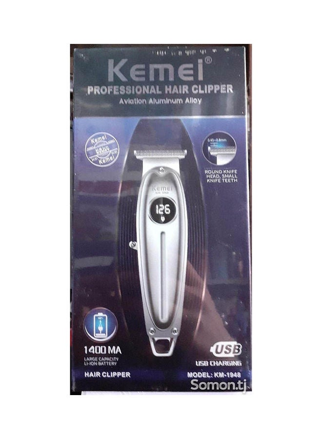 Km-1948 Professional Hair Clipper, Stainless Steel Blade, Lithium Battery And Usb Charger Grey
