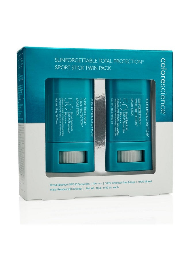 Sunforgettable Total Protection Sport Stick Spf 50 Set Of 2 Mineral Broad Spectrum Water/Sweat Resistant Reef Safe Hypoallergenic 2 Ct.