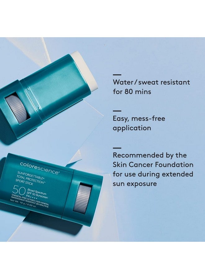 Sunforgettable Total Protection Sport Stick Spf 50 Set Of 2 Mineral Broad Spectrum Water/Sweat Resistant Reef Safe Hypoallergenic 2 Ct.