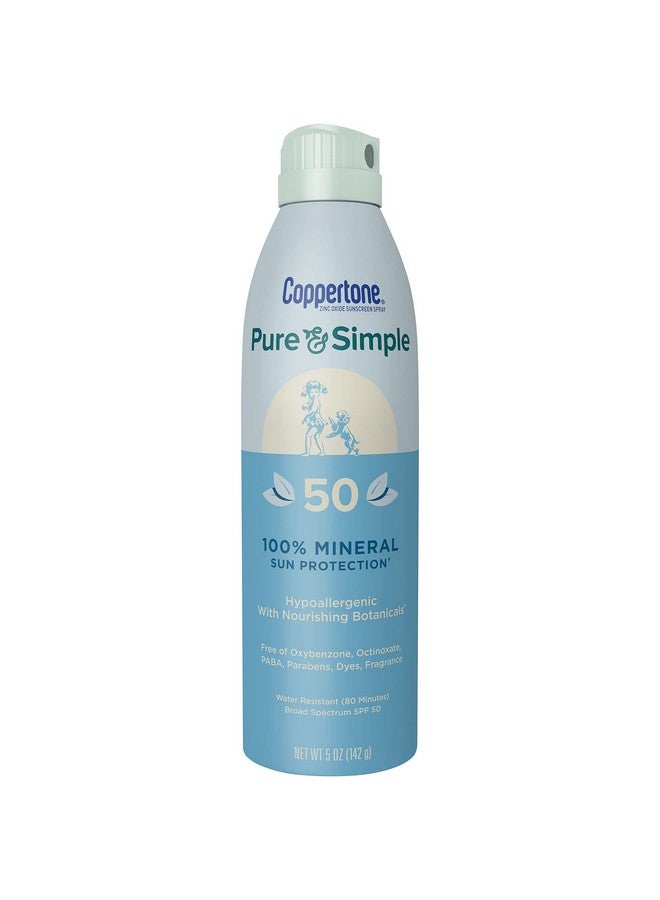 Pure And Simple Zinc Oxide Mineral Sunscreen Spray Spf 50 Water Resistant Broad Spectrum Spf 50 Sunscreen For Sensitive Skin 5 Oz Spray