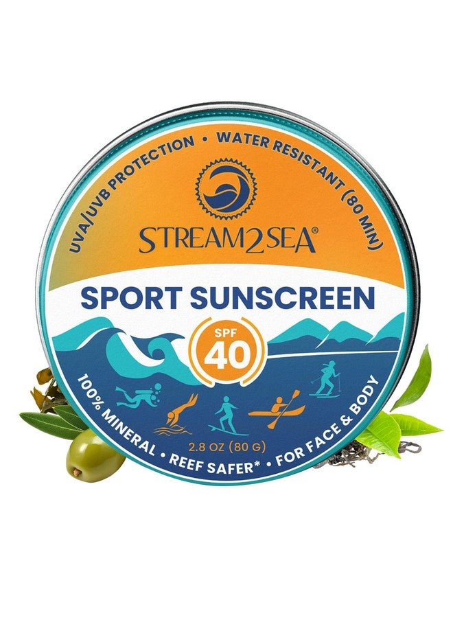 Stream2Sea Sunscreen Balm In Tin Spf40 Reef Safe Mineral Sunscreen Face & Body Biodegradable Sunscreen Natural Organic Unscented Travel Size Reef Safe Sunscreen With Zinc Oxide 2.8 Oz