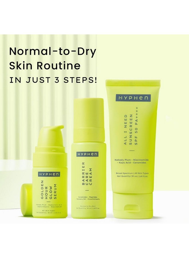 Daily Face Care Regime For Normal & Dry Skin 3 Step Facial Kit Routine With Face Serum Face Cream & Sunscreen Spf 50 To Heal Skin Dryness & Dehydration Value Pack Of 3