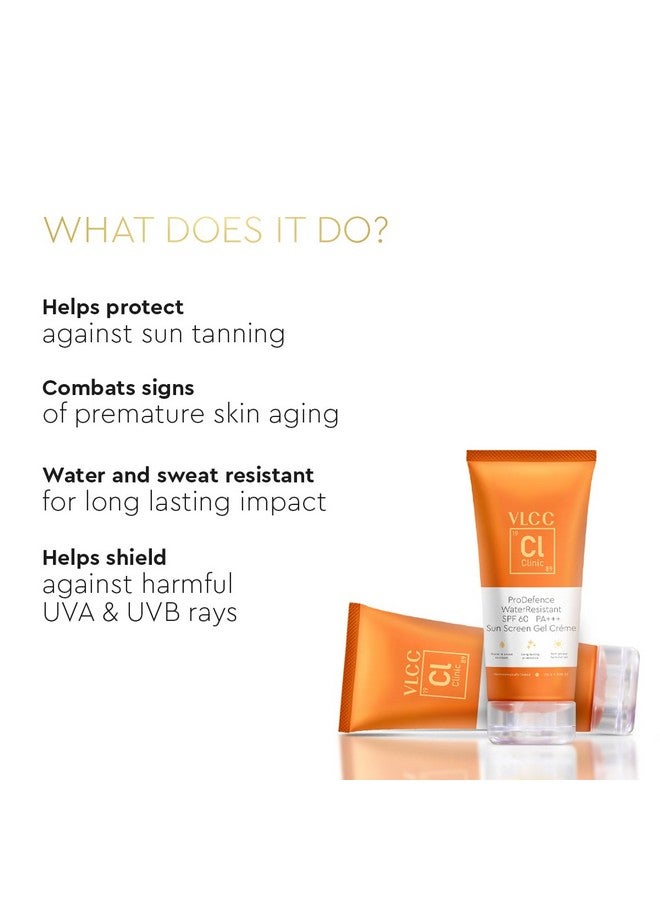 Clinic Prodefence Water Resistant Spf 60 Pa+++ Sun Screen Gel Crème 100G Dermatologically Tested Sunscreen Water And Sweat Resistant Protects From Sun Damage Waterproof Sunscreen