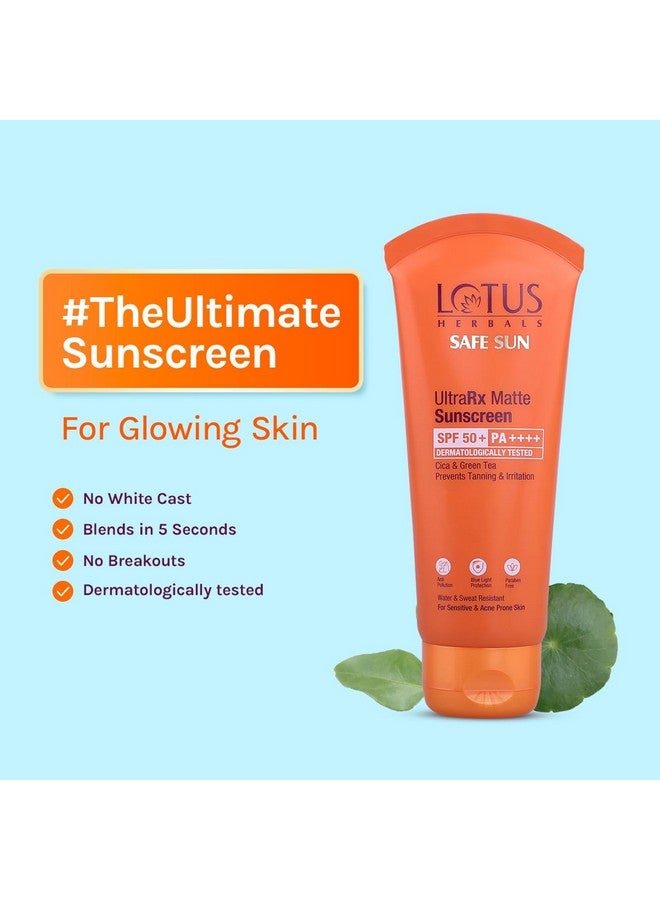 Herbals Safesun Ultrarx Matte Sunscreen Spf 50 Pa++++ Cica & Green Tea Water & Sweat Resistant No White Cast Dermatologically Tested 50Gm