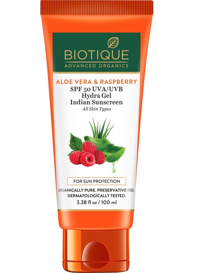 Men & Women Aloe Vera & Raspberry Spf 50 Non Sticky Hydra Gel Sunscreen For All Skin Types For Indian Skin Protects From Uva & Uvb Rays & 100G Pack Of 1