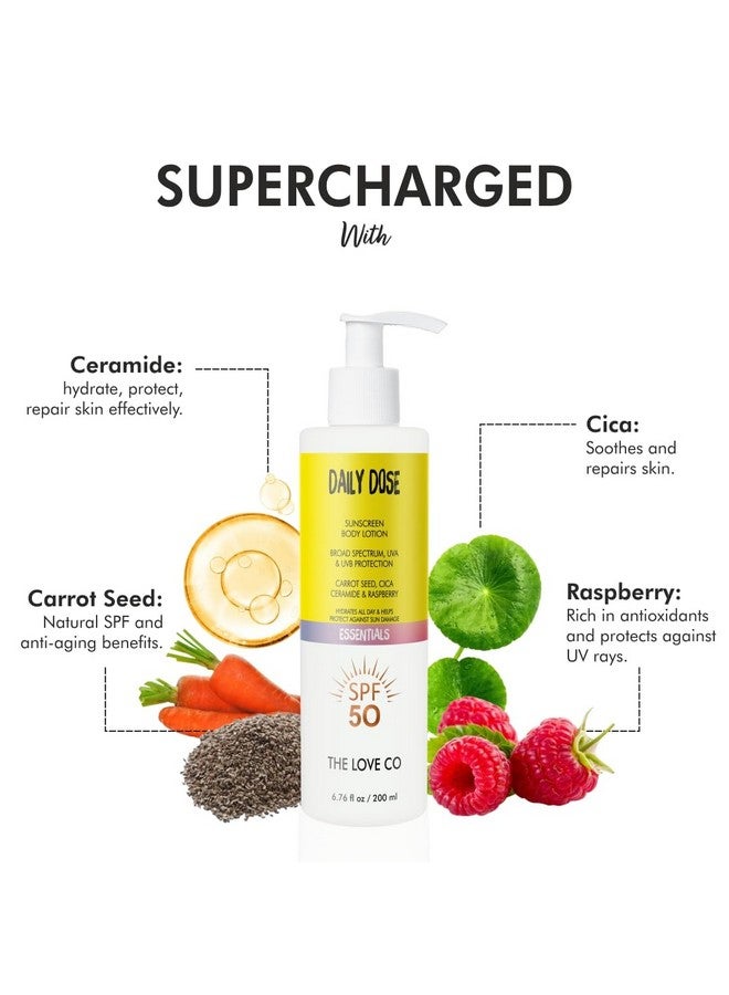 The Love Co Sunscreen Body Lotion Spf 50 ++++ Broad Spectrum Enriched With Carrot Seed Ceramide Niacinamide Cica & Raspberry Uvauvb Protection Hydration & Skin Repair For All Skin Types 200Ml