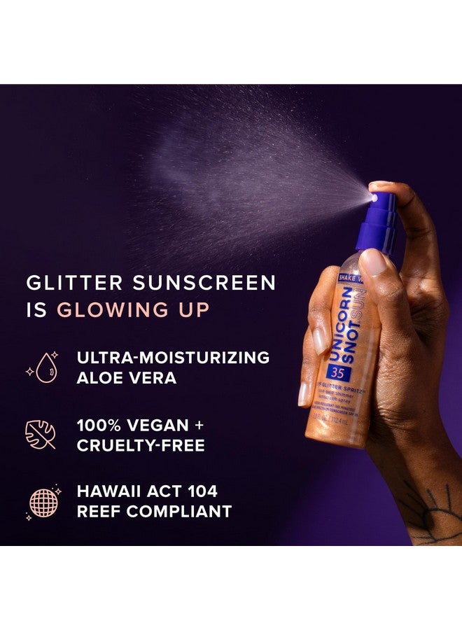 Glitter Sunscreen Spritz Spf 35 Shimmering Lightweight Spray Sunscreen For Face & Body Glow Uva/Uvb Protection Water Resistant Unscented Sunscreen Made In Usa Rose Gold Shimmer