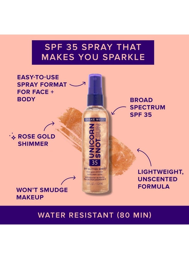 Glitter Sunscreen Spritz Spf 35 Shimmering Lightweight Spray Sunscreen For Face & Body Glow Uva/Uvb Protection Water Resistant Unscented Sunscreen Made In Usa Rose Gold Shimmer