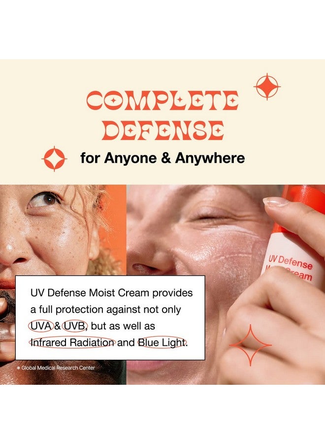 Uv Defense Moist Cream Spf 50+ Pa++++ Sunscreen 50G With Panthenol No White Cast Protects From Uva Uvb Infrared Radiation Blue Light Moisturizerlike Texture