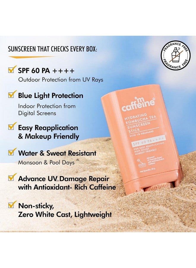 Hydrating Sunscreen Stick Spf 60 Pa++++ With 1% Squalane Ceramides Hyaluronic Acid & Kombucha Tea For All Skin Type Uvauvb & Blue Light Protection + Barrier Repairfor Men & Women 20G