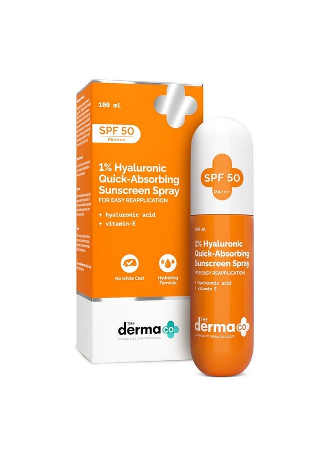 . 1% Hyaluronic Quickabsorbing Sunscreen Spray Hyaluronic Acid & Vitamin E Spf 50 & Pa++++ No White Cast Hydrating Fluid Easy Reapplication Face & Body All Skin Types100 Ml