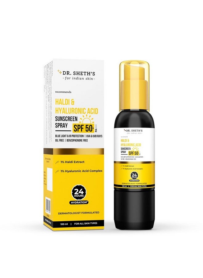 Haldi & Hyaluronic Acid Sunscreen Sprayspf 50+ Pa++++Lightweightinongreasyieasy To Apply24 Hours Hydrationinon Comedogenicifor Men & Womenbenzophenone Freemessfree Application100Ml