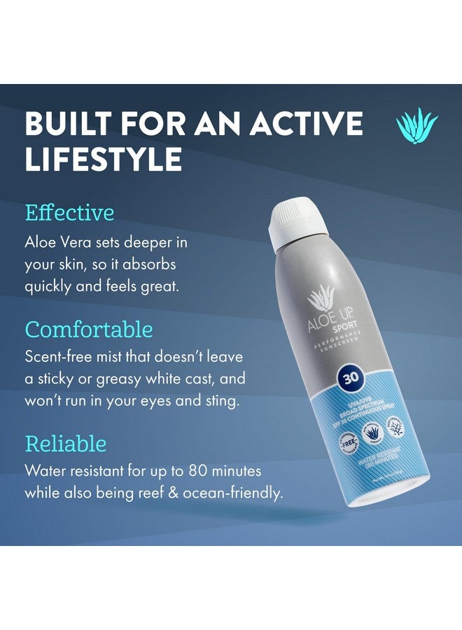 Sport Continuous Spray Sunscreen Spf 30 Broad Spectrum Uva/Uvb Sunscreen Protector For Face And Body With Aloe Vera Gel Fast Absorbing Sheer Formula Reef Safe Fragrancefree 6 Oz