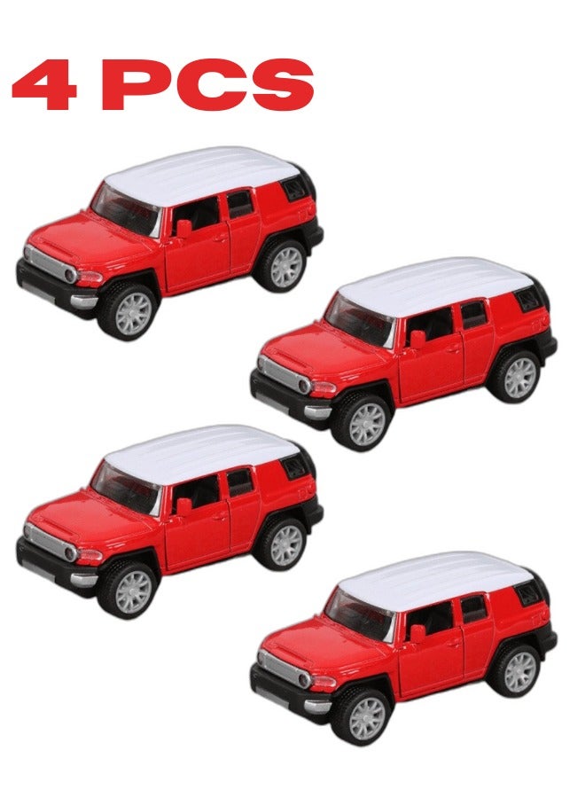 4 Piece Red Alloy Die Cast Car Set with Openable Doors and Pull Back Function Ideal Model Cars for Kids