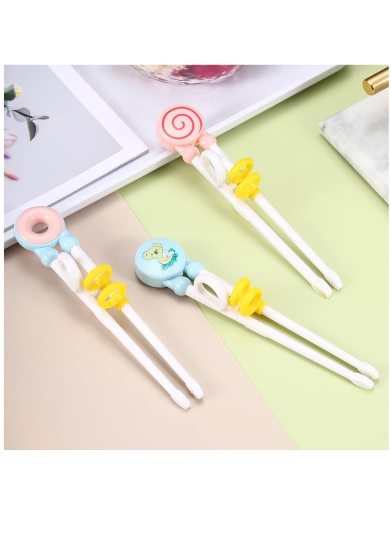 3 Pairs of Kids' Training Chopsticks with Silicone Rings, Beginner Chopsticks Set, Donut, Koala, Lollipop with Storage Box